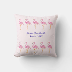 Monogrammed newborn girl flamingos throw pillow