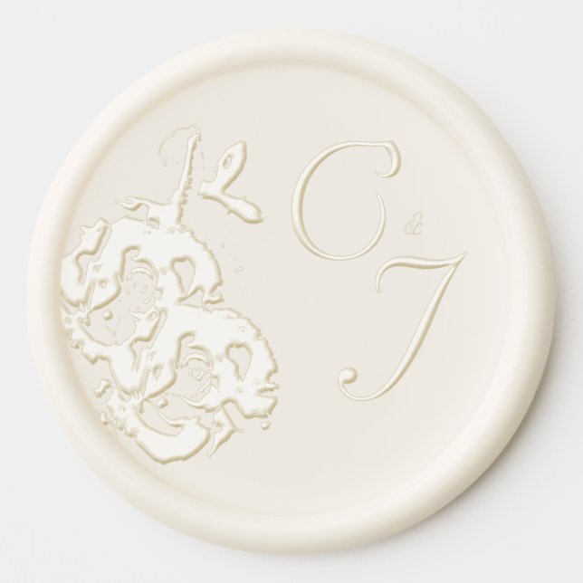 Monogrammed Nuptial Rose Wax Seal Sticker (Front)