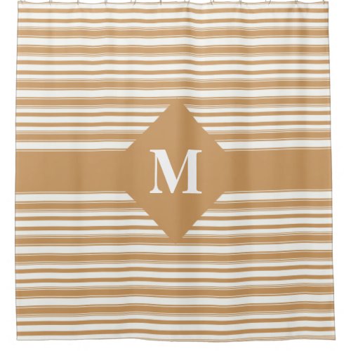 Monogrammed Oak Buff Golden Yellow Stripes Shower Curtain