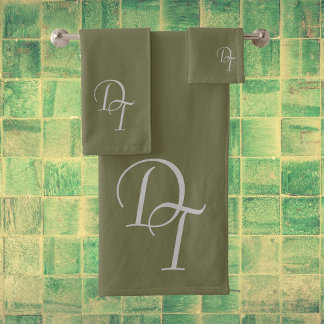 Monogrammed -  Olive bath towel set
