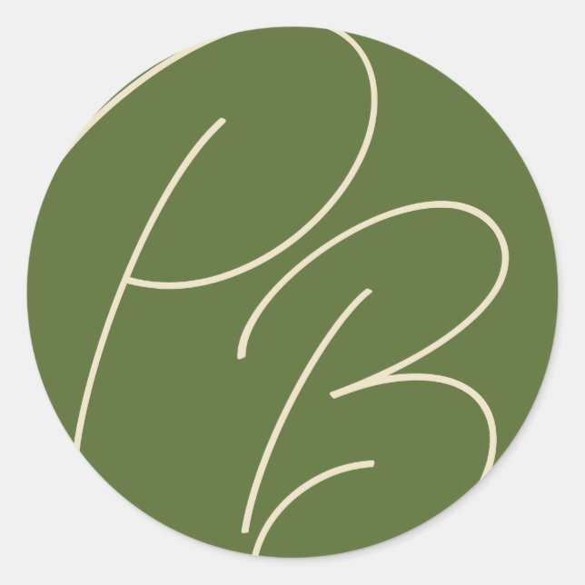 Monogrammed Olive Green Charm Wedding Classic Round Sticker (Front)