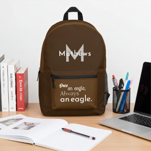 Monogrammed Once an Eagle Always an Eagle Brown Printed Backpack