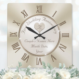 Monogrammed One Year Wedding Anniversary Gifts Square Wall Clock