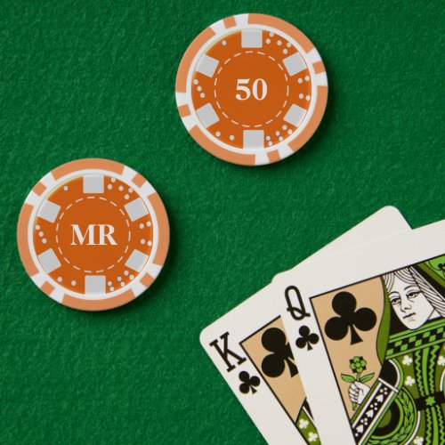 Monogrammed Orange 50 Poker Chips