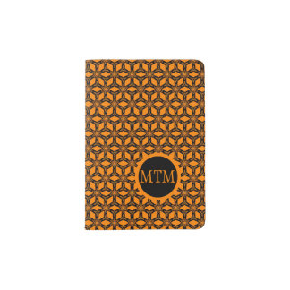 Monogrammed Orange and Black Bold geometric design Passport Holder