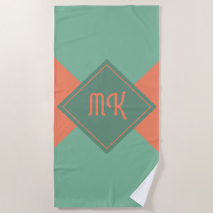 Monogrammed Orange and Green Beach Towel