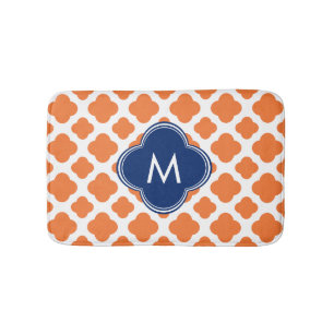 Monogrammed Orange and Royal Blue Quatrefoil Bathroom Mat