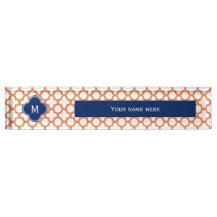 Monogrammed Orange and Royal Blue Quatrefoil Name Plate