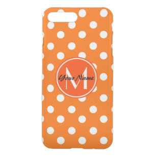 Monogrammed Orange and White Polka Dots Pattern iPhone 8 Plus/7 Plus Case