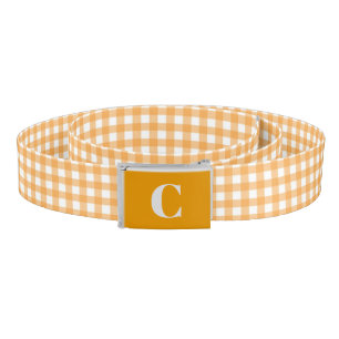 Monogrammed Orange/White Gingham Belt