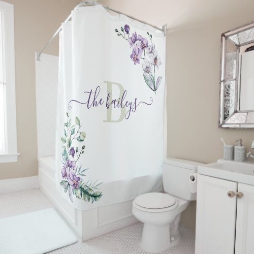 Monogrammed Orchid Shower Curtain