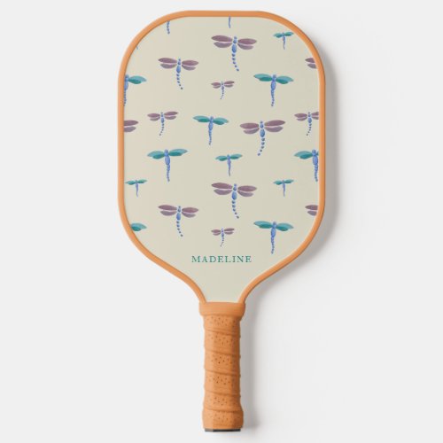 Monogrammed Painted Dragonflies Pattern Add Name Pickleball Paddle