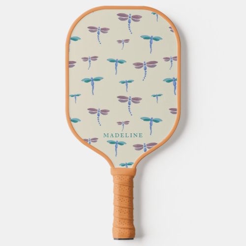 Monogrammed Painted Dragonflies Pattern Add Name Pickleball Paddle