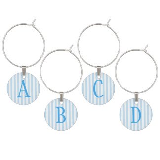 Monogrammed Pale Blue and White Candy Stripe Wine Charm