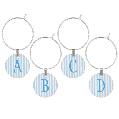 Monogrammed Pale Blue and White Candy Stripe Wine Charm
