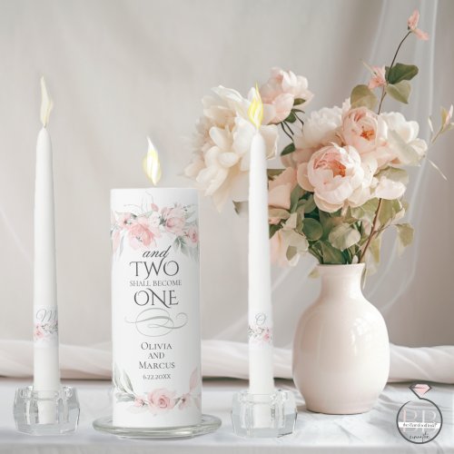 Monogrammed Pale Blush Spring Flowers Unity Candle