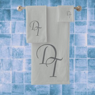 Monogrammed -   pale gray solid bath towel set