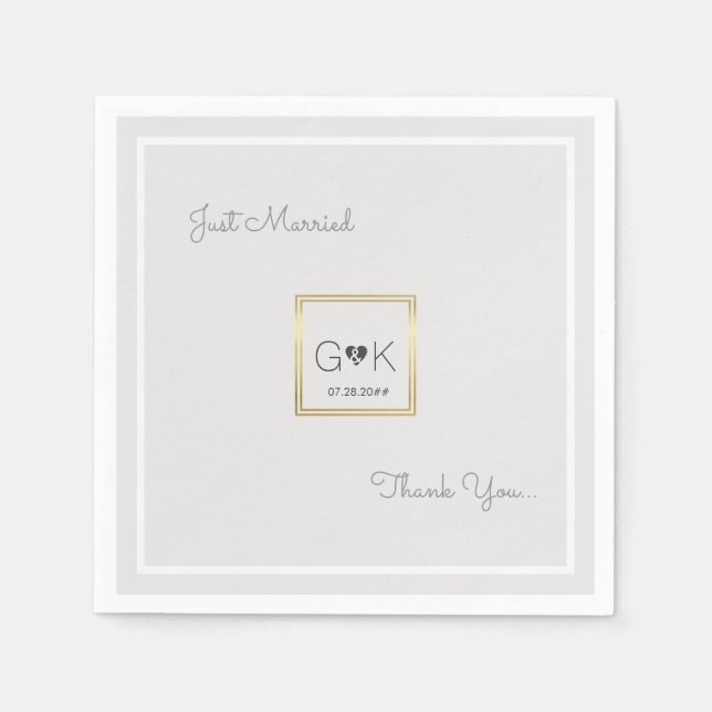 monogrammed pale gray wedding paper napkins (Front)