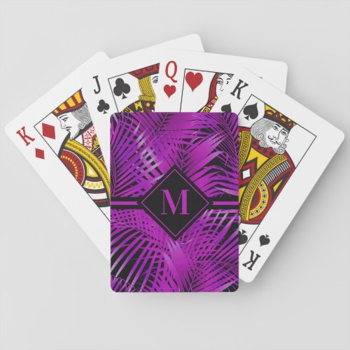 Monogrammed Palm Purple Playing Cards