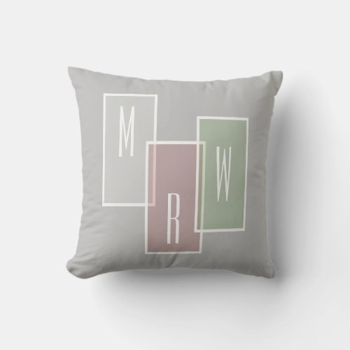 Monogrammed Panels on Gray Throw Pillow