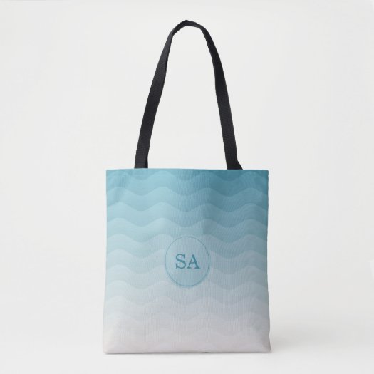 Monogrammed Pastel Blue Waves Ombre