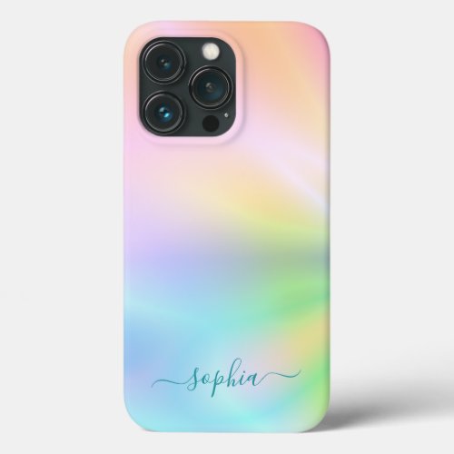 Monogrammed Pastel Colorful Iridescent Holographic iPhone 13 Pro Case