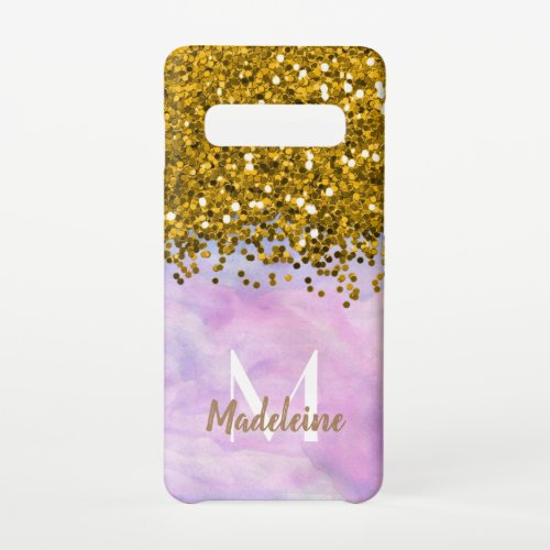 Monogrammed Pastel Pink and Gold Glitter Samsung Galaxy S10 Case