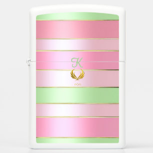 Monogrammed Pastel Pink and Green Striped Zippo Lighter