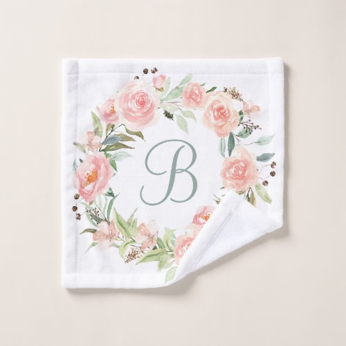 Monogrammed Pastel Pink Flower Wreath Wash Cloth