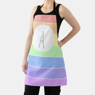 Monogrammed Pastel Rainbow Colorful Stripes   Apron