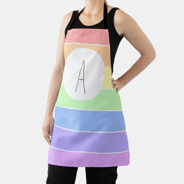 Monogrammed Pastel Rainbow Colorful Stripes   Apron (Insitu)