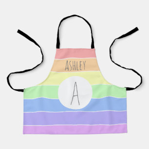 Monogrammed Pastel Rainbow Colorful Stripes  Apron