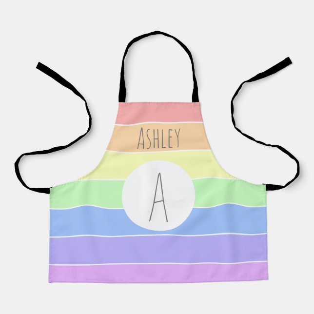 Monogrammed Pastel Rainbow Colorful Stripes  Apron (Front)