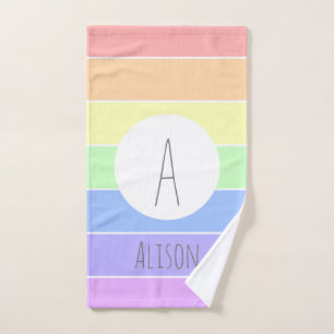 Monogrammed Pastel Rainbow Colorful Stripes Bath Towel Set
