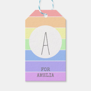 Monogrammed Pastel Rainbow Colorful Stripes Gift Tags