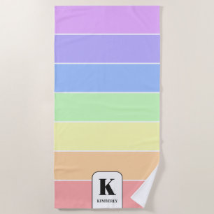 Monogrammed Pastel Rainbow Colorful Stripes Modern Beach Towel