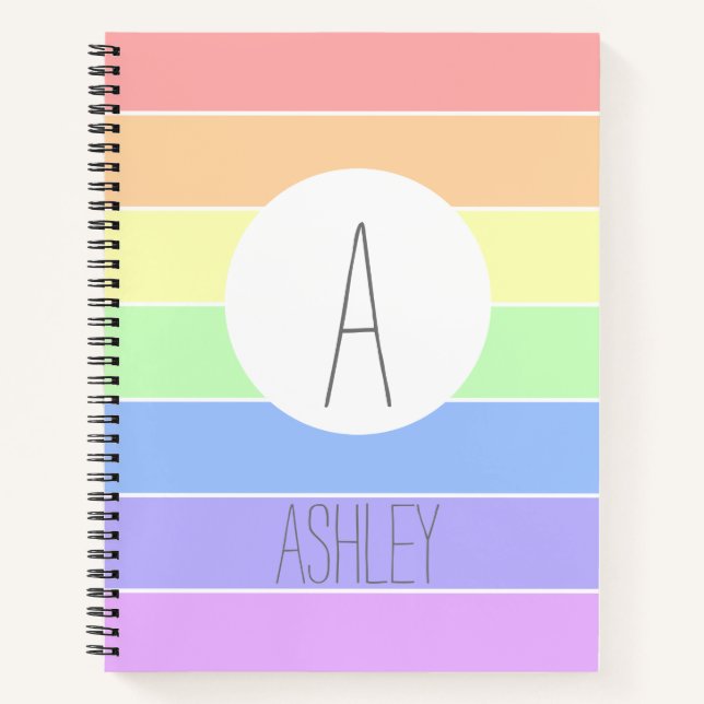 Monogrammed Pastel Rainbow Colorful Stripes  Notebook (Front)