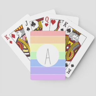 Monogrammed Pastel Rainbow Colorful Stripes Poker Cards