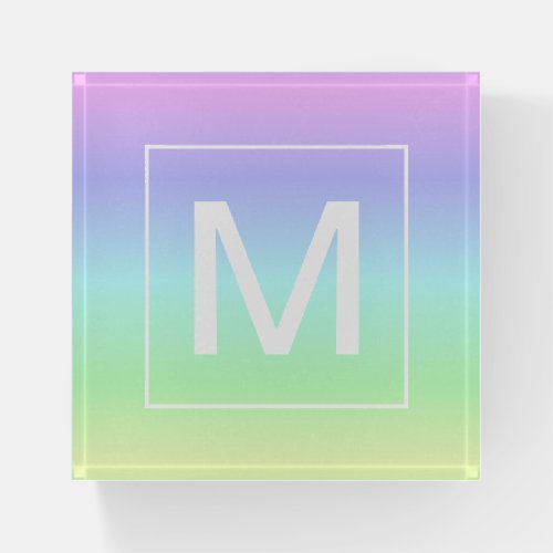 Monogrammed Pastel Rainbow Gradient Paperweight