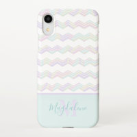 Monogrammed Pastel Rainbow Marbled ZigZag Chevrons