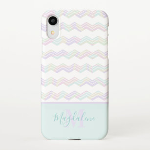 Monogrammed Pastel Rainbow Marbled ZigZag Chevrons iPhone XR Case