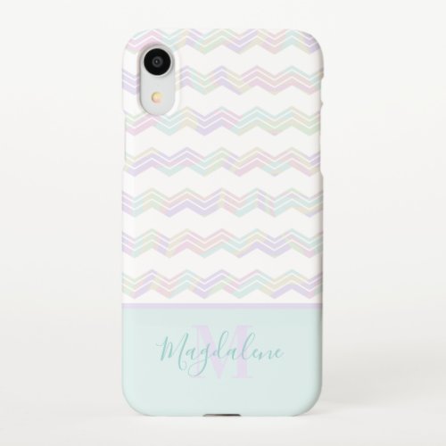 Monogrammed Pastel Rainbow Marbled ZigZag Chevrons iPhone XR Case