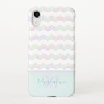 Monogrammed Pastel Rainbow Marbled ZigZag Chevrons iPhone XR Case<br><div class="desc">Zig zag chevrons are decorated with a pastel rainbow marbled color scheme. 
If there's one thing you want your name on,  it's your phone. Customize the text to suit yourself. This can also make a nice personalized gift for someone who enjoys soft pastels or pretty patterns.</div>