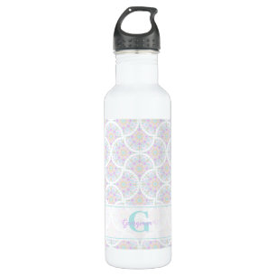 Monogrammed Pastel Rainbow Sundae Mandala Art Deco Stainless Steel Water Bottle
