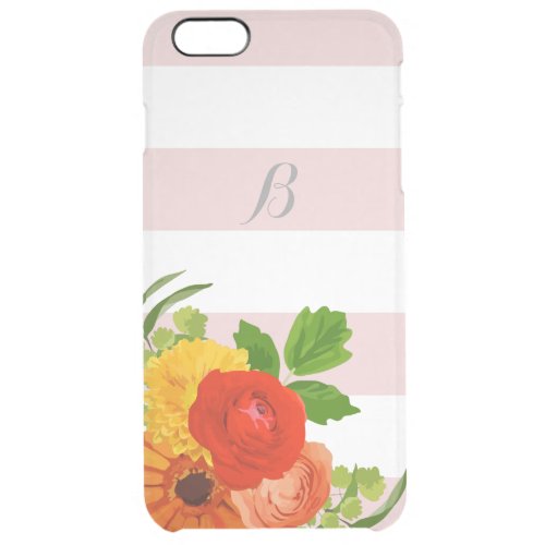 Monogrammed Pastel Stripes And Colorful Flowers Clear iPhone 6 Plus Case