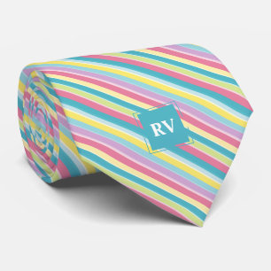 Monogrammed Pastel Stripes Easter Neck Tie