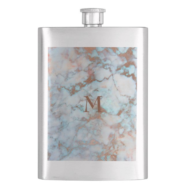 Monogrammed Pastel Tones Marble Stone Flask (Front)