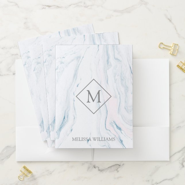 Monogrammed Pastel Tones Marble Texture Pocket Folder (In Situ)