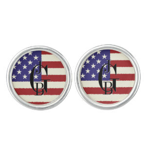 Monogrammed Patriotic American Flag Cufflinks