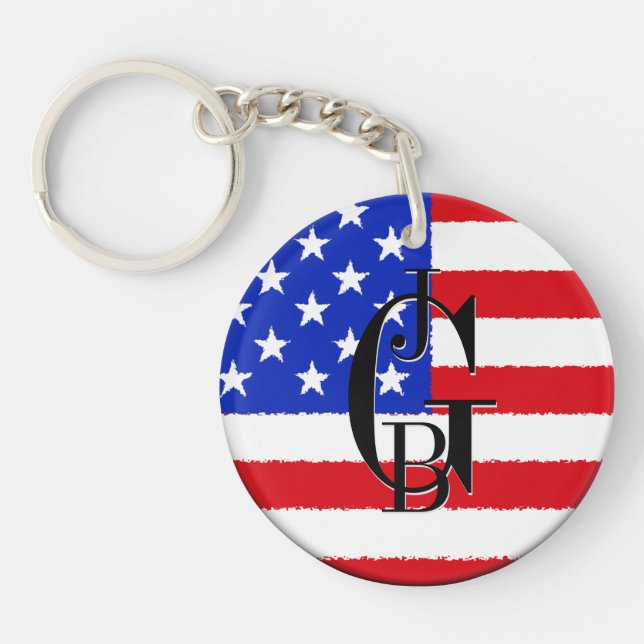 Monogrammed Patriotic American Flag Keychain (Front)